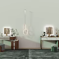 Modern Vanity Tables Interior With Mirror Drawers Plants And Hanging Lighting 3d model
