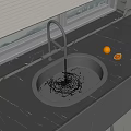 Stainless Steel Kitchen Sink With Running Water Faucet And Lemons On Countertop