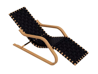 Black Woven Lounge Chair with Light Wooden Frame and Curved Armrest for Comfortable Relaxation 3d model