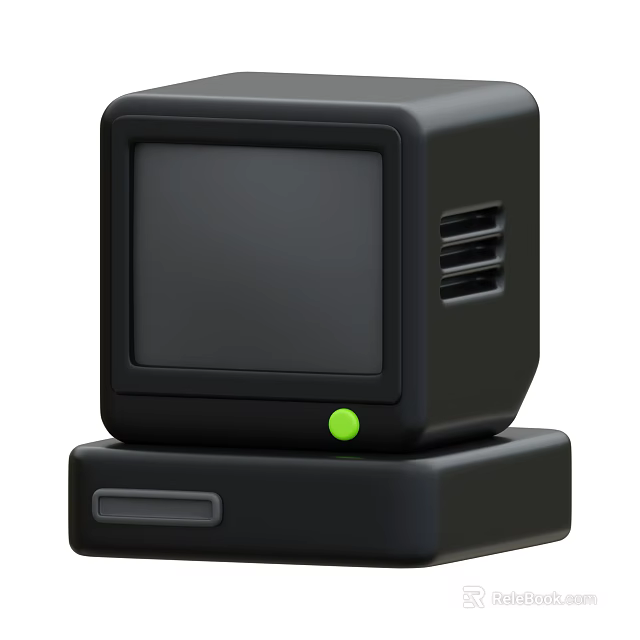 Sturdy Retro Arcade Amusement Equipment With Black Cube Shaped Structure Green Button And Side Vents 3d model 