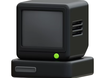 Sturdy Retro Arcade Amusement Equipment With Black Cube Shaped Structure Green Button And Side Vents 3d model