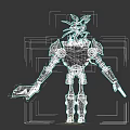 3D Robot Character With Plant Head And Metal Armor Holding Weapon