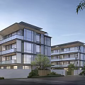 Modern Townhouses Exterior Design Featuring Glass Curtain Walls Balconies And Roadside Greenery