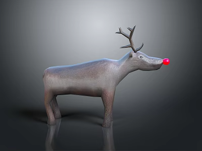3D Rendered Reindeer Character With Red Nose Gray Body And Antlers 3d model