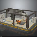 Industrial Building Model with Construction Frame Interior White Crates Orange Equipment and Yellow Floor Markings