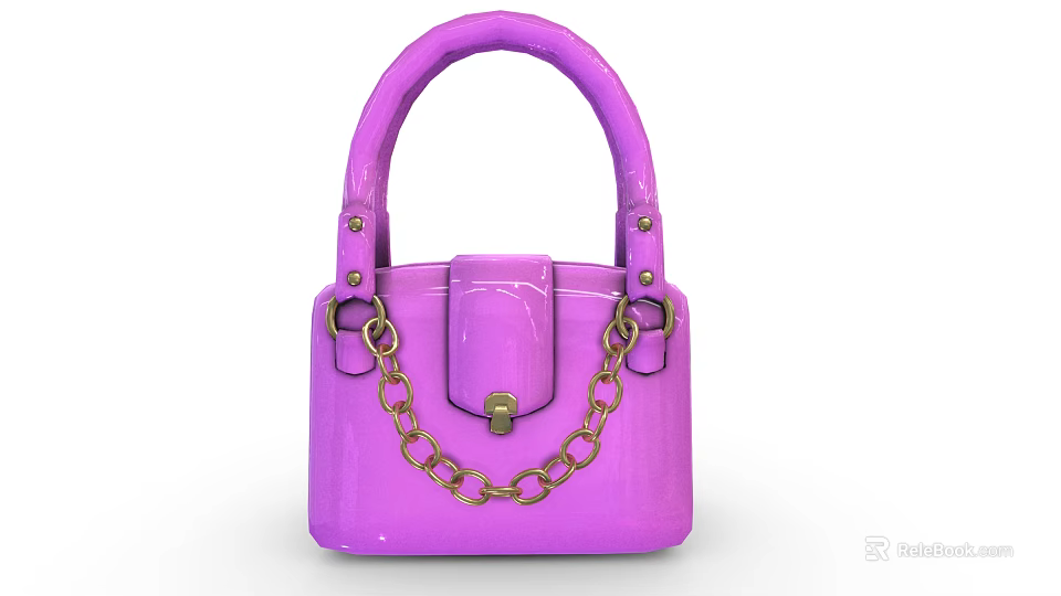 Fashionable Purple Glossy Handbag With Top Handle And Gold Chain Decoration 3d model 