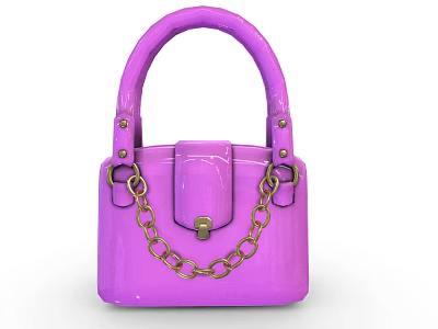 Fashionable Purple Glossy Handbag With Top Handle And Gold Chain Decoration 3d model