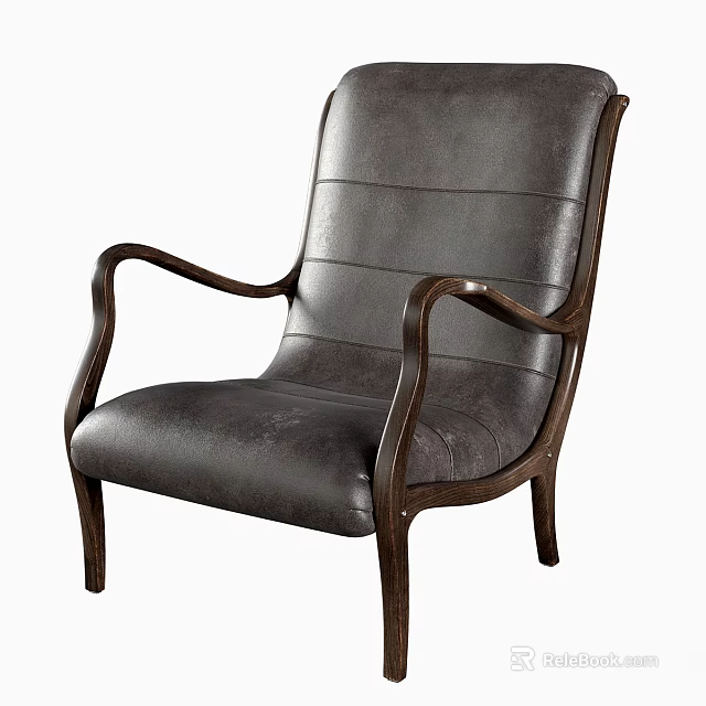 Modern Leisure Chair With Leather Upholstery And Wooden Armrests Design 3d model 