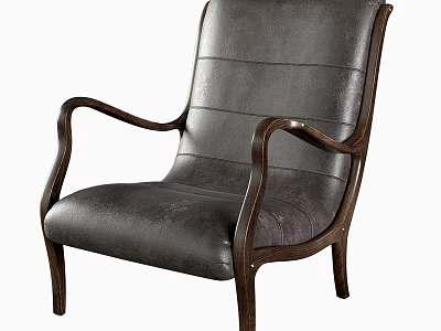 Modern Leisure Chair With Leather Upholstery And Wooden Armrests Design 3d model