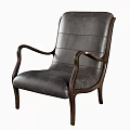 Modern Leisure Chair With Leather Upholstery And Wooden Armrests Design