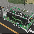 Truck Transporting Black Car In Transparent Display Case With Red Bow And Balloons