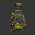 Decorative Living Decor Bottle With Cork Stopper Rope Knots Leather Tag And Green Illuminated Interior