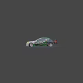 White And Green BMW Race Car With Sponsor Logos On Track