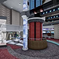 Futuristic Control Room Interior With Circular Console Screens Illuminated Columns And High Tech Lighting 3d model