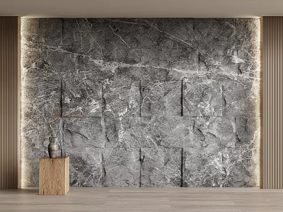 Luxurious Gray Marble Background Wall With Natural Texture And Wooden Pedestal 3d model
