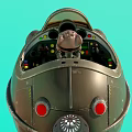 Cartoon Monkey Character In Green Spherical Vehicle With Red Goggles And Yellow Windshield