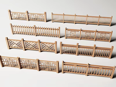 Railing Guardrail Fence Enclosing Wall Fence Protective Fence Wooden Railing 3d model