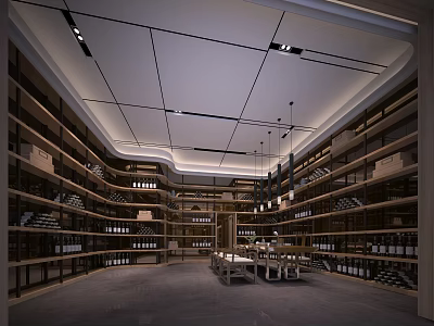 Sophisticated Wine Lounge Interior Design With Wooden Racks And Rows Of Bottles 3d model