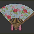 Decorative Fan Ornament With Floral Pattern Red Pink Roses And Wooden Frame