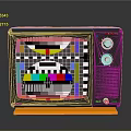Vintage Orange Electronic TV Appliance With Colorful Test Pattern Screen