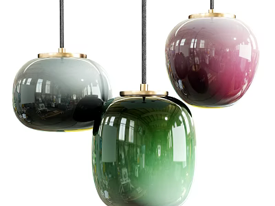 Modern Round Glass Pendant Lights in Gray Green and Purple Hues 3d model