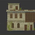 Traditional Multi Story Building With Arched Windows Wooden Balcony Terracotta Roof And Vines