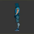 Hooded Masked Blue Character in Vest Shorts and Boots as Futuristic Biological Model