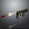 Camouflage Weapon Model With Red Handle Flaming Effect Stand And Reflective Surface 3d model