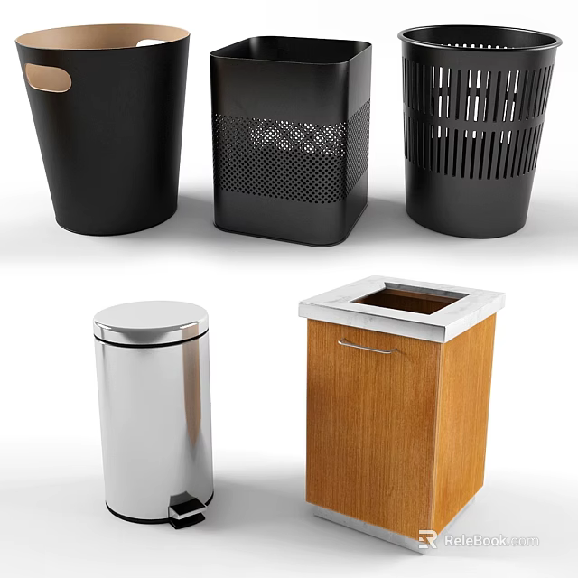 Variety Of Trash Bins With Different Designs 3d model 