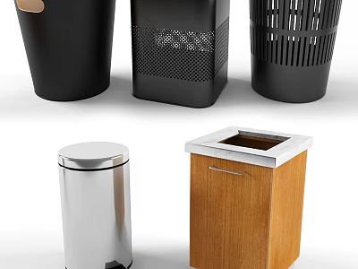 Variety Of Trash Bins With Different Designs 3d model