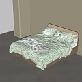 Minimalist Double Bed With Wooden Headboard And Floral Bedding In Light Colored Room
