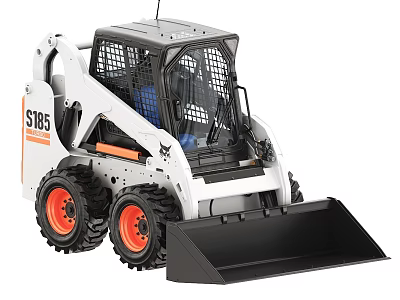 Industrial Skid Steer Loader SD35 Model With White Body Orange Wheels And Black Bucket 3d model