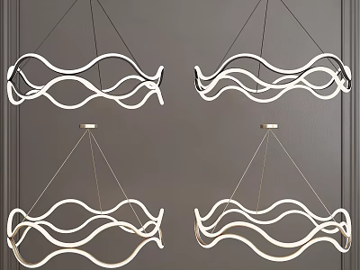 Modern Wave Design Chandeliers With White Curved Frames And Gold Accents For Contemporary Interior Decoration 3d model