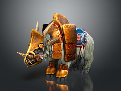 Armored Game Movie Character With White Fur Gold Red Armor And Decorative Horns 3d model