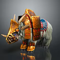 Armored Game Movie Character With White Fur Gold Red Armor And Decorative Horns