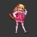 3D Animated Girl Character With Long Orange Hair In Pink Dress
