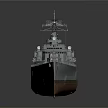 Detailed Warship Model Watercraft With Gray Body Red Bottom Turrets And Antennas