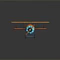 Detailed Orange Vintage Biplane Model with Blue Propeller and Wheels on Dark Background