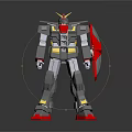 Mecha Robot Model With Gray Armor Red Legs And Yellow Accents Shield