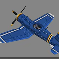Blue Block Model Airplane With Yellow Black Propeller Cockpit And Wing Details