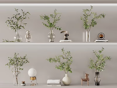 Vase Flower Green Plant Ornaments Floral Ornaments 3d model