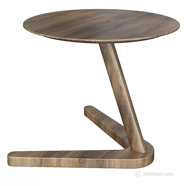Modern Wooden Side Table With Round Top And Sturdy Geometric Support Base 3d model 