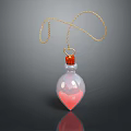 Heart Shaped Glass Bottle Pendant With Pink Content Red Cap And Gold Chain
