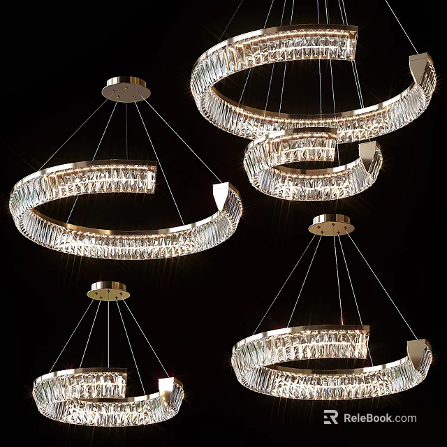 Modern Circular Crystal Chandeliers With Hanging Crystal Elements And Illuminated Design 3d model 