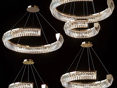 Modern Circular Crystal Chandeliers With Hanging Crystal Elements And Illuminated Design 3d model