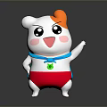 Smiling White Cartoon Character With Orange Hair Big Black Eyes Pink Cheeks And Red Shorts