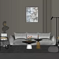 Modern Living Room With Gray Sofa Coffee Table Set Artwork Floor Lamp And Ottomans