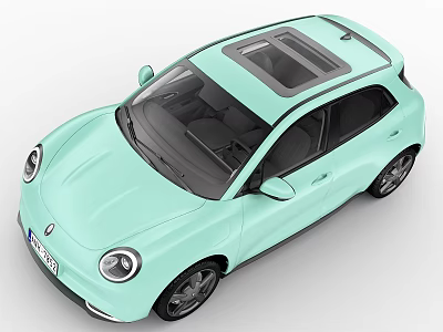 Mint Green Compact Car With Sunroof And Rounded Front Design 3d model