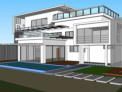 Modern Detached Villa With Swimming Pool Large Windows And Terrace 3d model