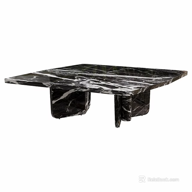 Black Marble Square Table With Natural White Veins Modern Design Structure 3d model 